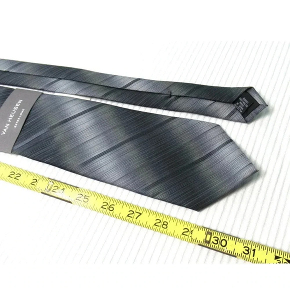 VAN HEUSEN Men's Necktie Gray Diagonal Stripe Extra Long ~ NEW with Tags - Picture 2 of 5